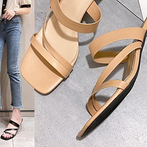 【並行輸入品】Women's Heeled Sandals Square Toe Slip on Slippers Transparent Cの画像