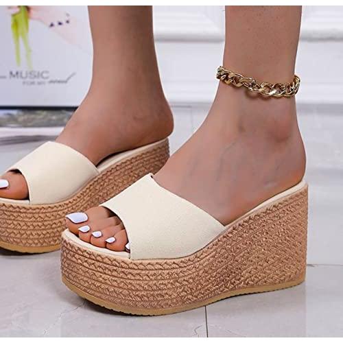 【並行輸入品】QSCQ Women Open Toe Platform Sandals Strappy Slip on Slippers Caの画像
