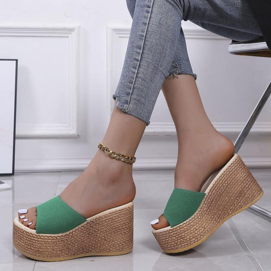 【並行輸入品】QSCQ Women Open Toe Platform Sandals Strappy Slip on Slippers Caの画像