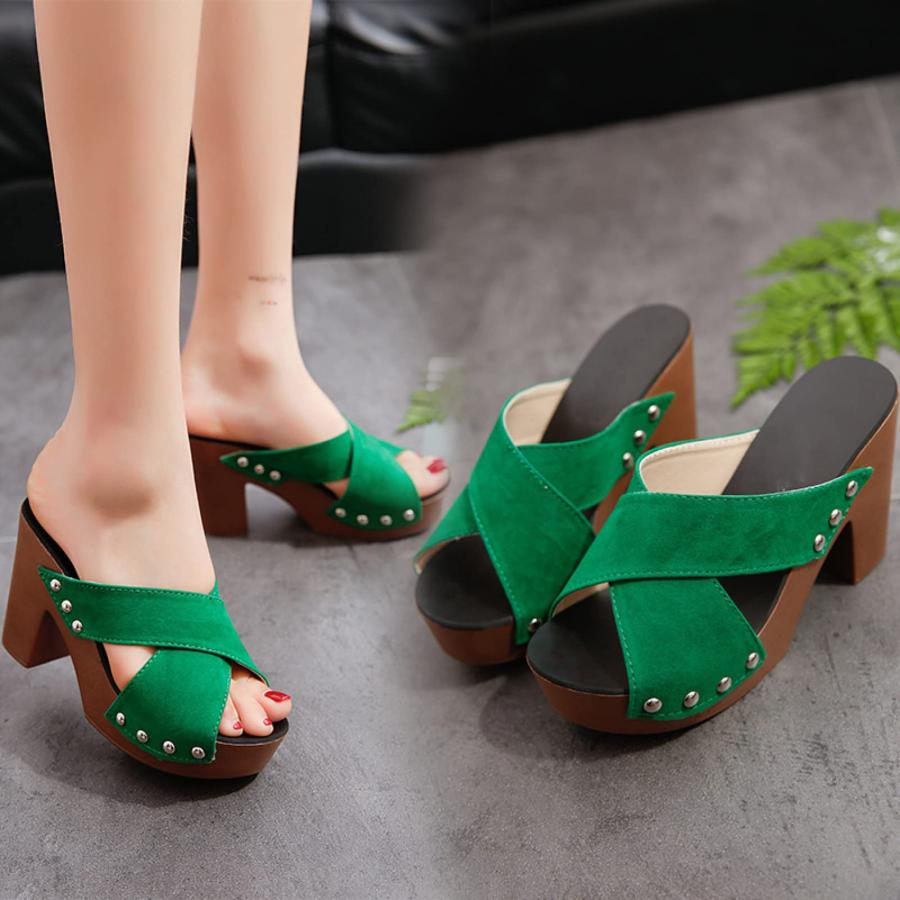 【並行輸入品】Women's Cross Strap Heeled Sandals Peep Toe Slip on Slingback Waの画像
