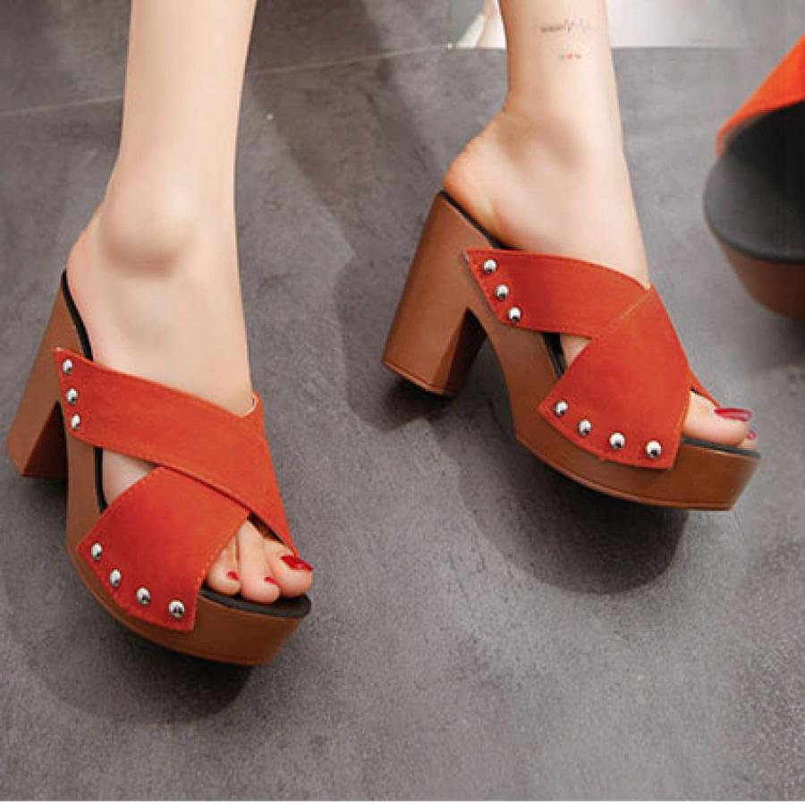 【並行輸入品】Women's Cross Strap Heeled Sandals Peep Toe Slip on Slingback Waの画像