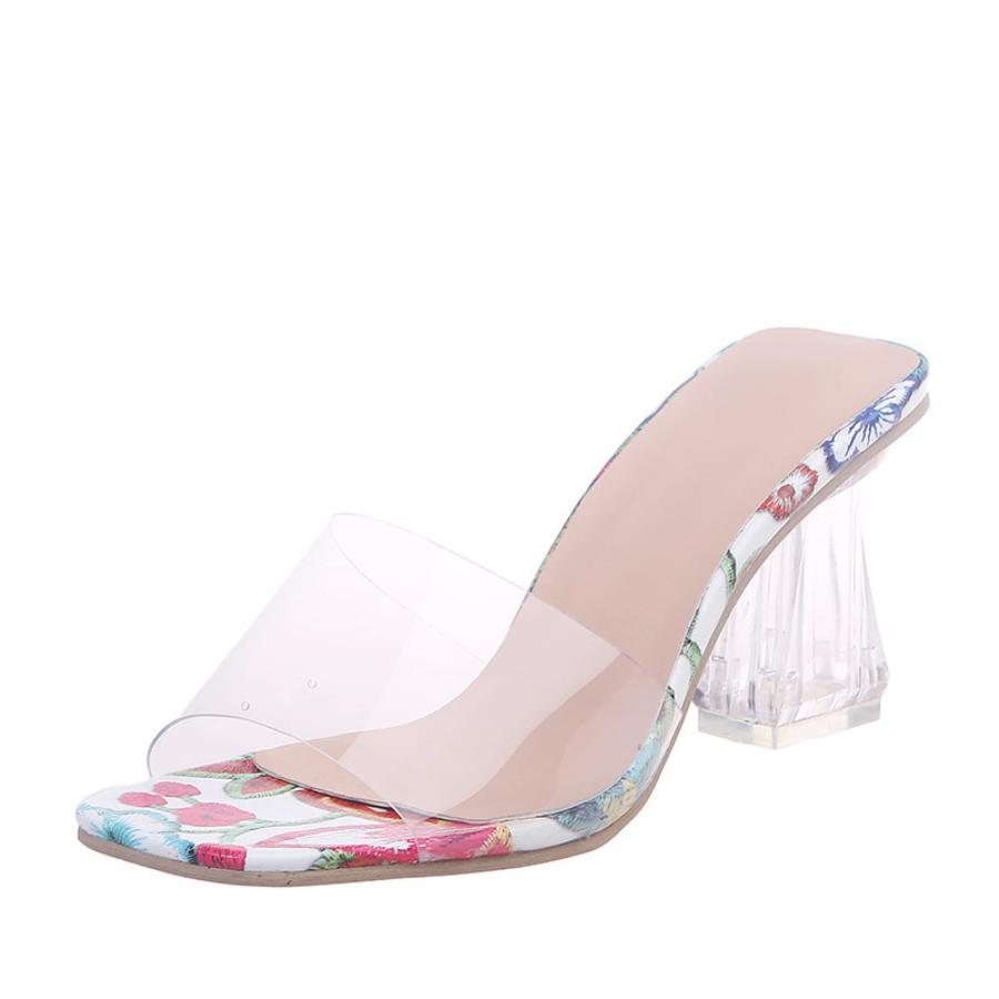 【並行輸入品】Women's Slip on Heeled Sandals Fashion Transparent Strap Squareの画像
