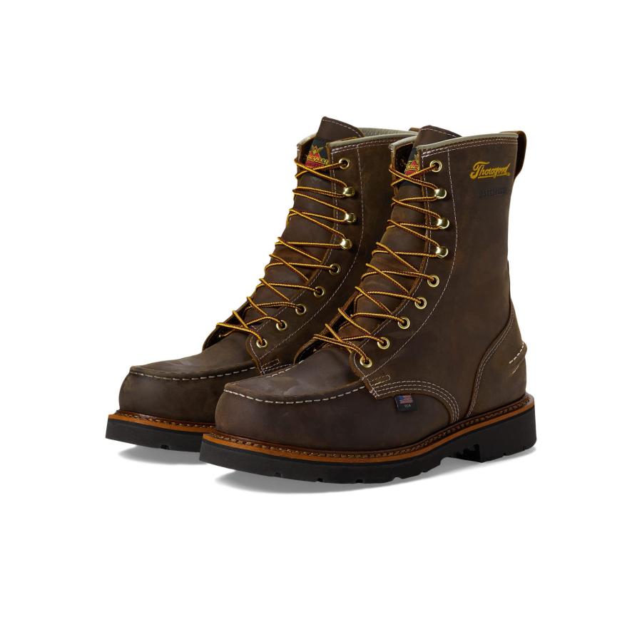 【並行輸入品】Thorogood 1957 シリーズ 8インチ 防水 モックトゥ ワークブーツ 男性用   ソフトトゥ、フルグレインレザー、快適の画像