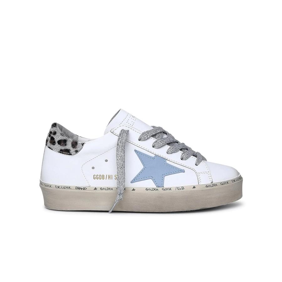 【並行輸入品】Golden Goose White Leather Hi Star Sneaker, White/Powder Blue/Leの画像