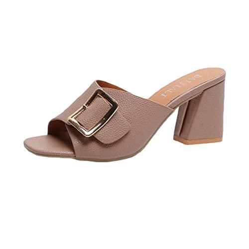 【並行輸入品】Womens Solid Colors Slip On Peep Toe Sandals Light weight Chunkyの画像