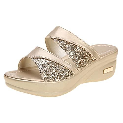 【並行輸入品】ChyJoey Womens Glitter Platform Wedge Mid Heels Sandals Sparklyの画像