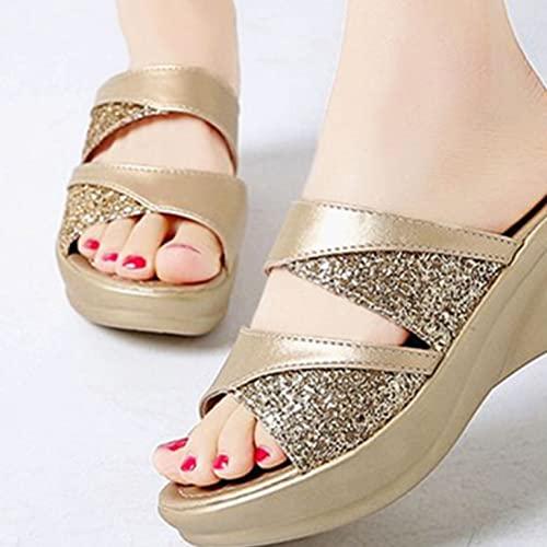 【並行輸入品】ChyJoey Womens Glitter Platform Wedge Mid Heels Sandals Sparklyの画像