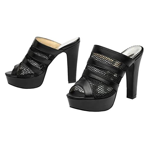 【並行輸入品】BEAUPAS Women's Platform High Heel Peep Toe Mules Chunky Block Hの画像