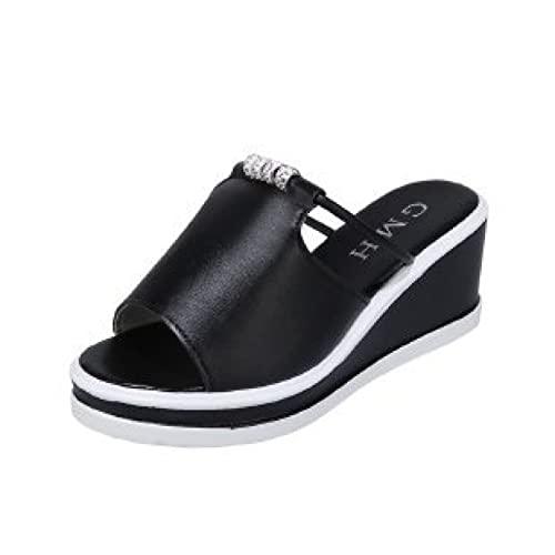 【並行輸入品】Women's Wedge Sandals Stylish Peep Toe Slip on Slippers Rhinestoの画像