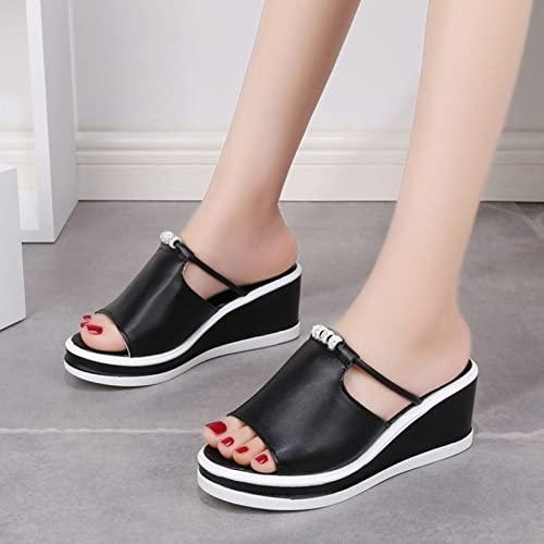 【並行輸入品】Women's Wedge Sandals Stylish Peep Toe Slip on Slippers Rhinestoの画像