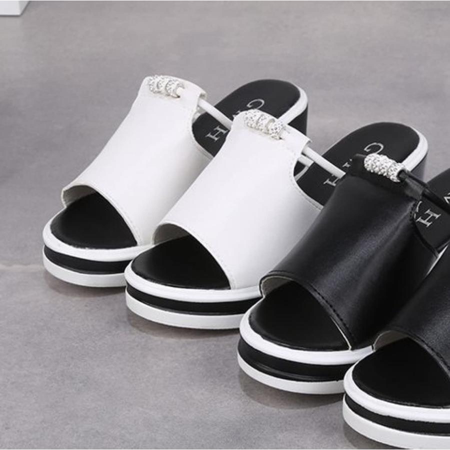 【並行輸入品】Women's Wedge Sandals Stylish Peep Toe Slip on Slippers Rhinestoの画像