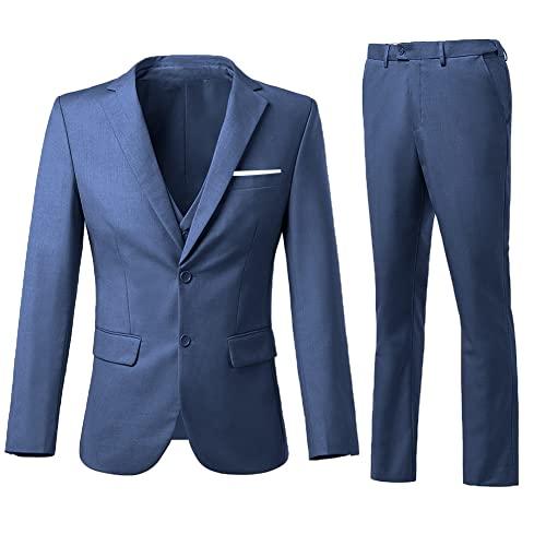 【並行輸入品】Men's Suits Slim Fit 3 Piece Suit Set Denim Blue Suit Prom Tuxed