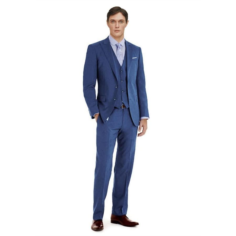 【並行輸入品】Men's Suits Slim Fit 3 Piece Suit Set Denim Blue Suit Prom Tuxed