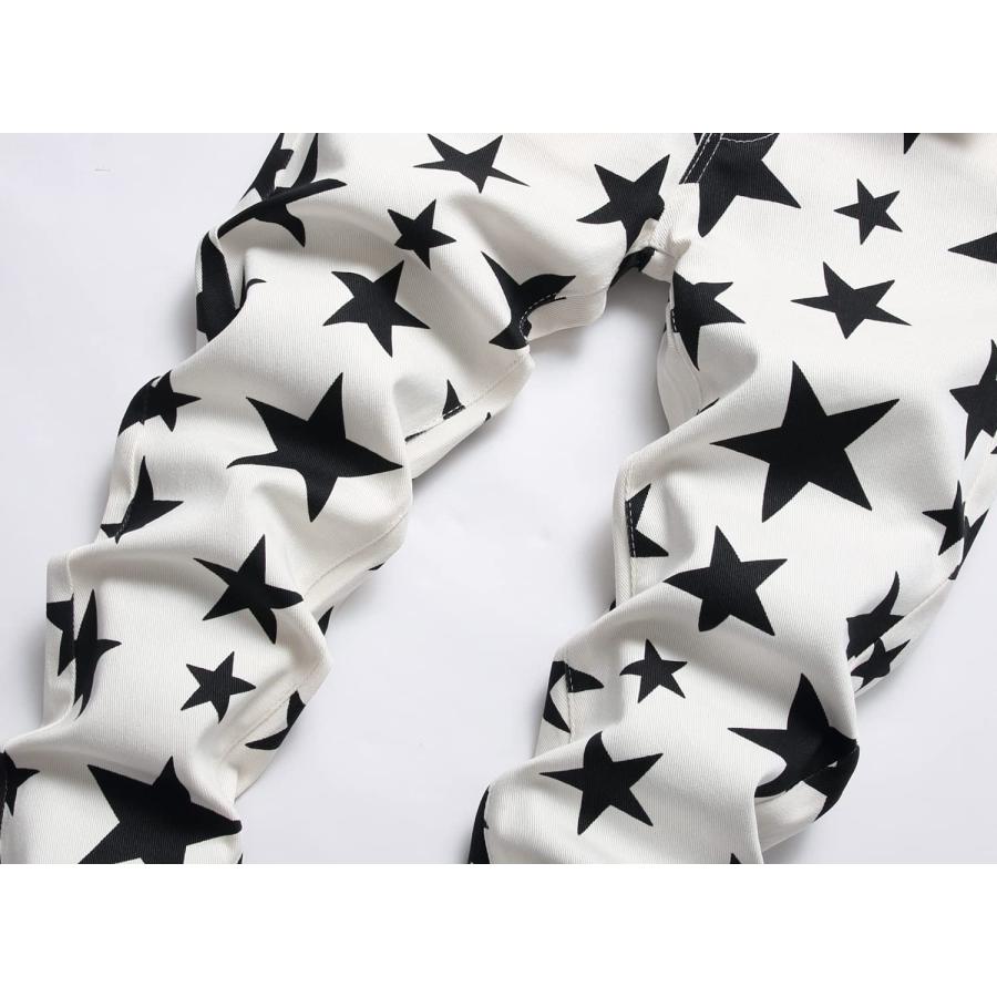 【並行輸入品】Men's Casual Star Printed Jeans Skinny White Denim Pants (5692 W_6