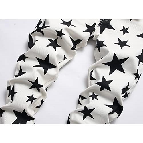 【並行輸入品】Men's Casual Star Printed Jeans Skinny White Denim Pants (5692 W_7