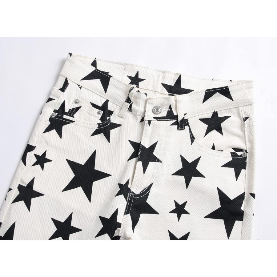【並行輸入品】Men's Casual Star Printed Jeans Skinny White Denim Pants (5692 W_9