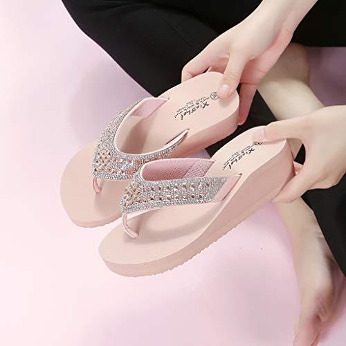 【並行輸入品】Women's Wedge Sandals Rhinestone Thong Platform Flip Flops, Summの画像
