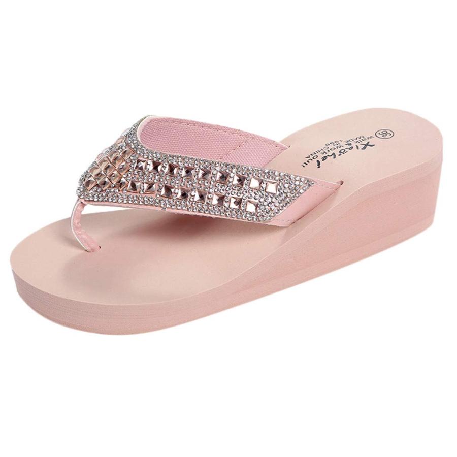 【並行輸入品】Women's Wedge Sandals Rhinestone Thong Platform Flip Flops, Summの画像