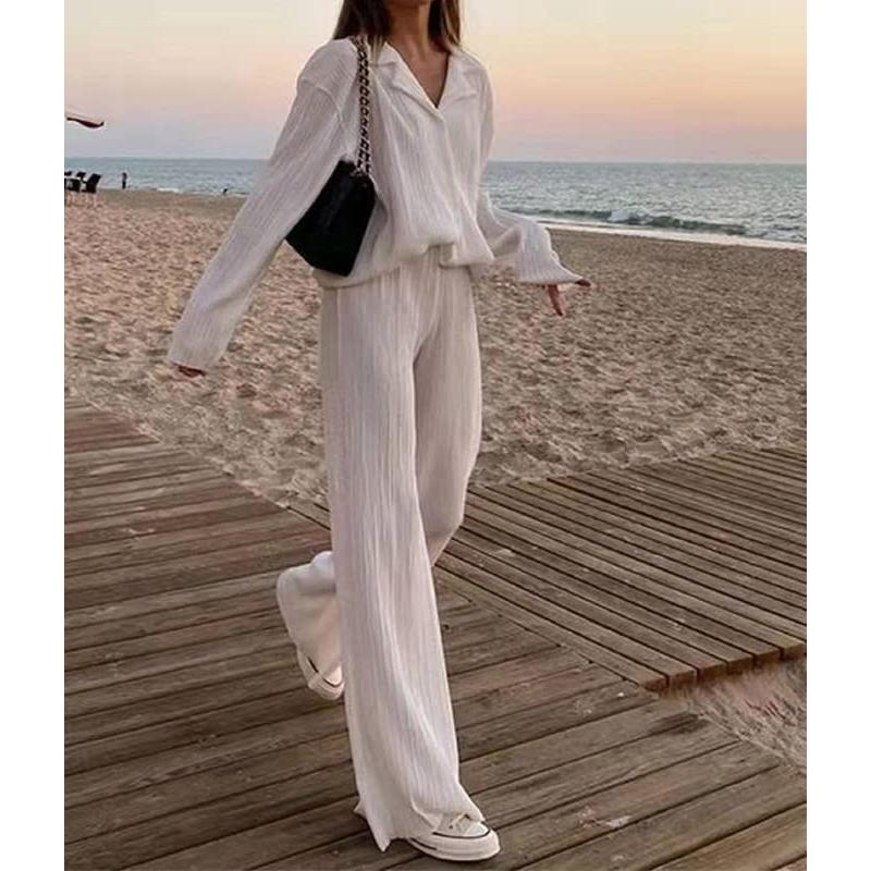 【並行輸入品】Women Two Pieces Muse Pants Suits Long Sleeve Button Down Shirt
