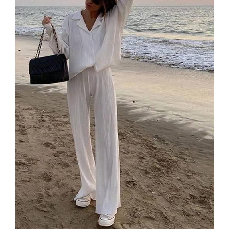 【並行輸入品】Women Two Pieces Muse Pants Suits Long Sleeve Button Down Shirt