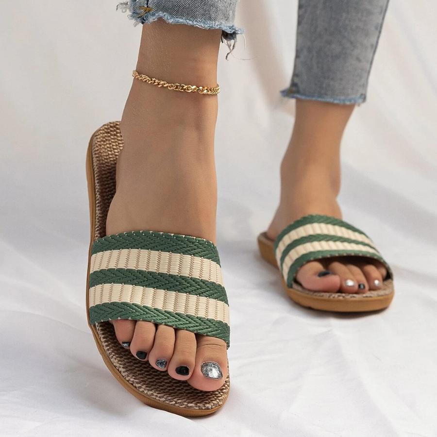 【並行輸入品】Slippers for Women Female Stripe Bohemia Flax Linen Flip Flops B_3