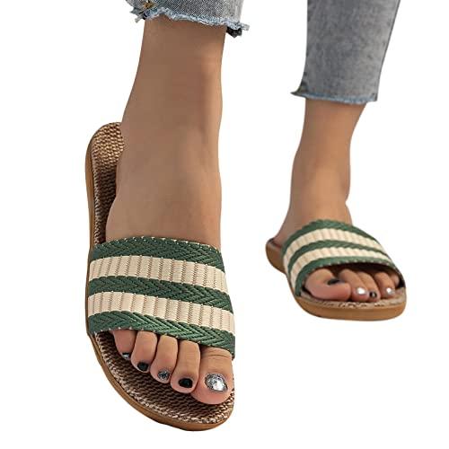 【並行輸入品】Slippers for Women Female Stripe Bohemia Flax Linen Flip Flops B_7