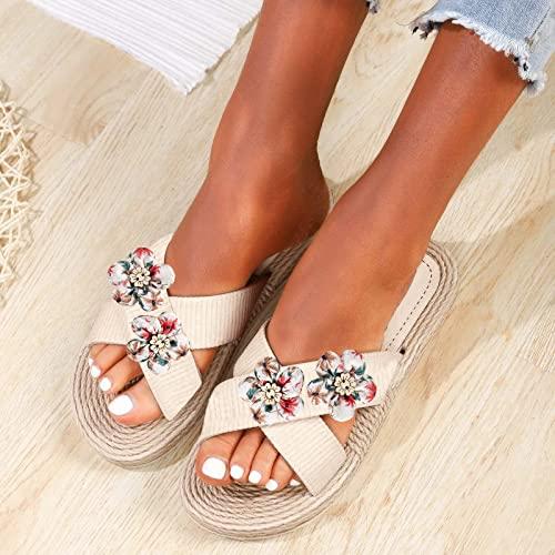【並行輸入品】Sandals Women Ladies Flat Floral Flower Slippers Floral Beach Slの画像