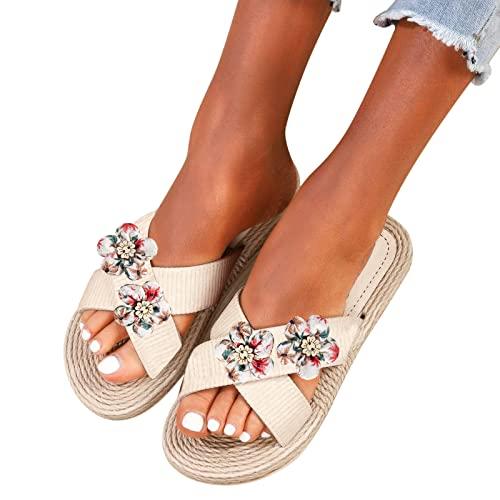 【並行輸入品】Sandals Women Ladies Flat Floral Flower Slippers Floral Beach Slの画像