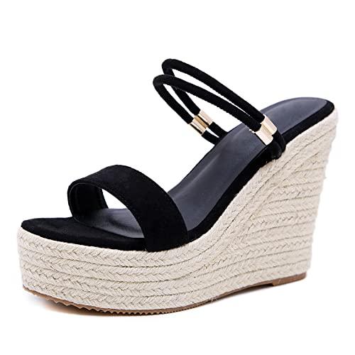 【並行輸入品】Elbslutt Women's Espadrille Platform Wedge Sandals Slides Open Tの画像