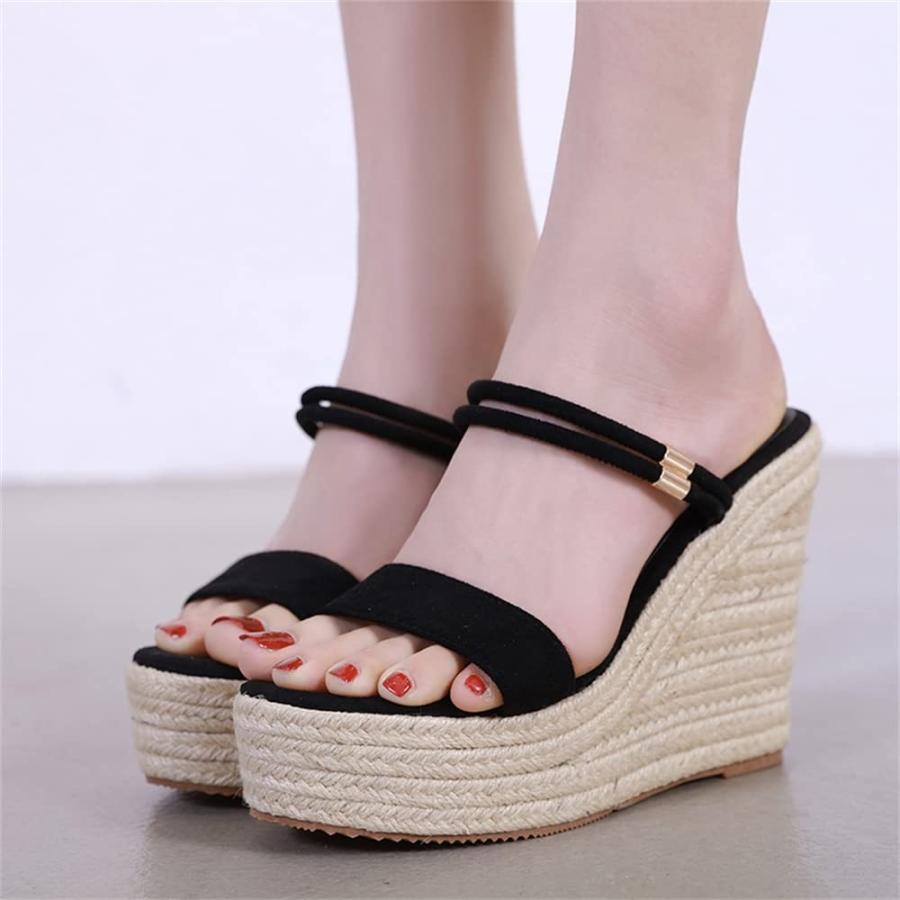 【並行輸入品】Elbslutt Women's Espadrille Platform Wedge Sandals Slides Open Tの画像