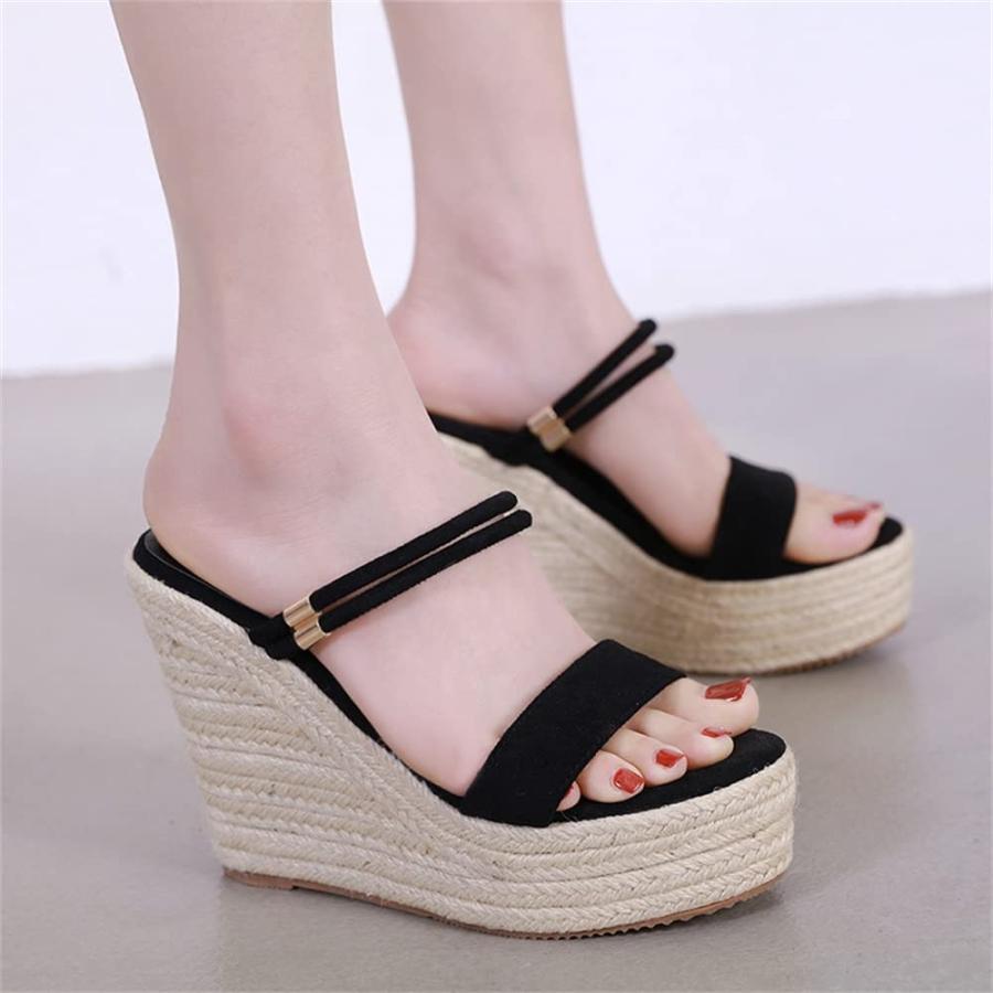 【並行輸入品】Elbslutt Women's Espadrille Platform Wedge Sandals Slides Open Tの画像