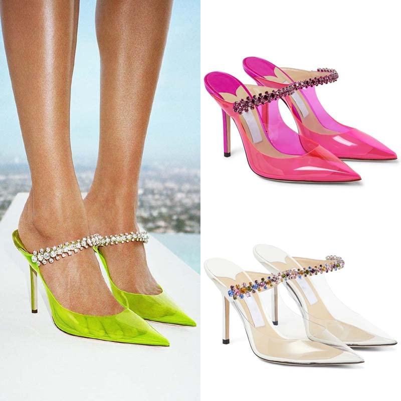 Vertundy Women's Stiletto Heeled Mules Rhinestone Strap Pointed