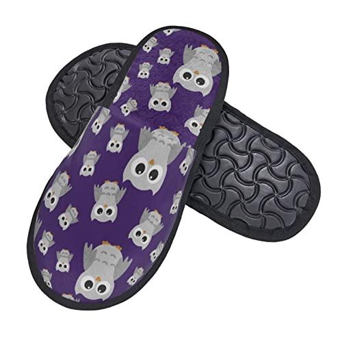 【並行輸入品】Indoor House Slippers Plush Warm Bedroom Shoes Gray Owls On Purpの画像
