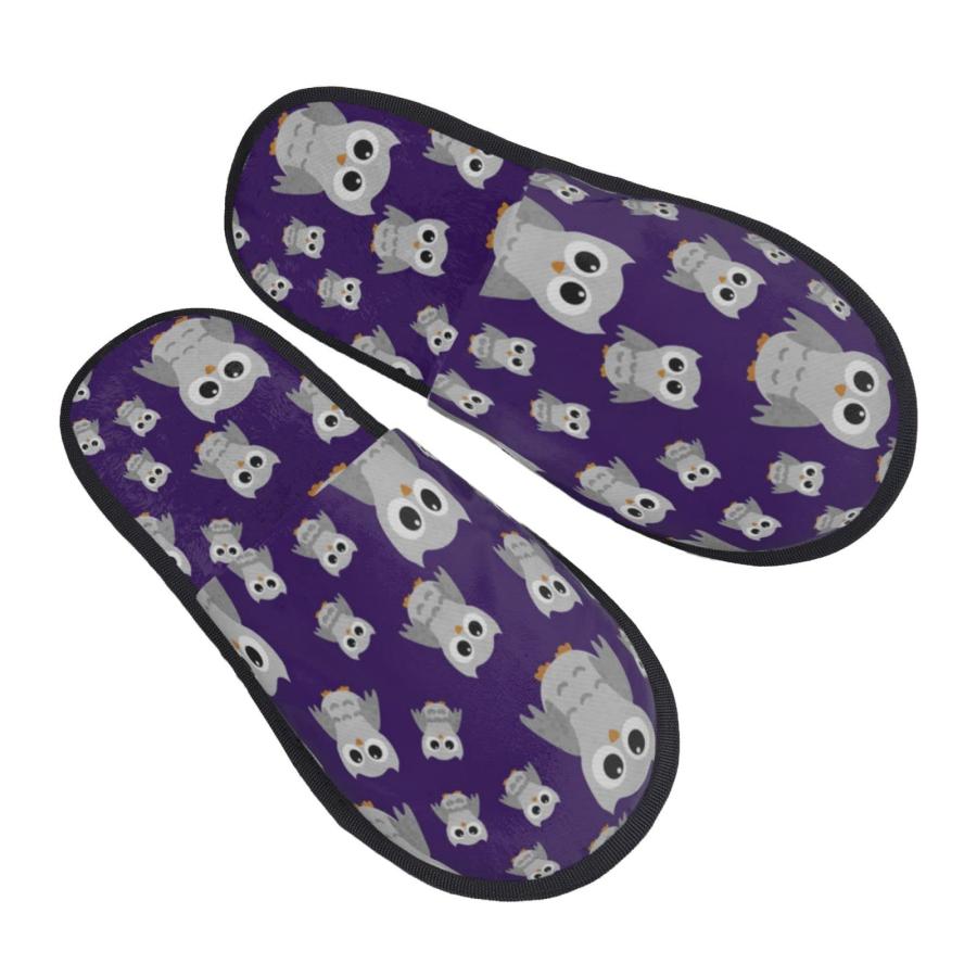 【並行輸入品】Indoor House Slippers Plush Warm Bedroom Shoes Gray Owls On Purpの画像
