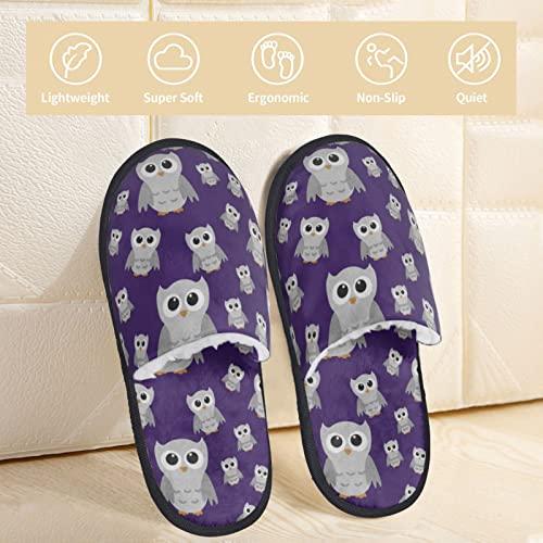 【並行輸入品】Indoor House Slippers Plush Warm Bedroom Shoes Gray Owls On Purpの画像