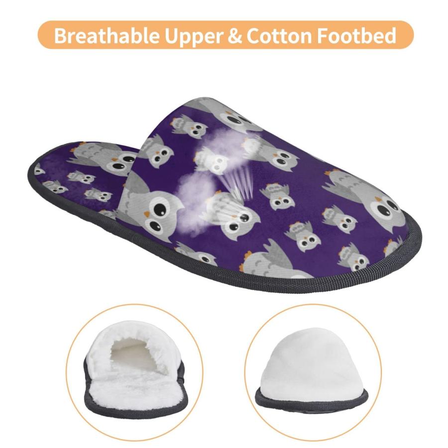 【並行輸入品】Indoor House Slippers Plush Warm Bedroom Shoes Gray Owls On Purpの画像