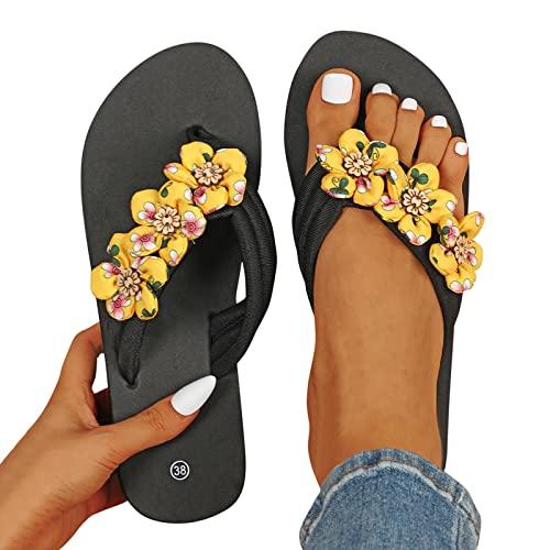 【並行輸入品】Slippers For Women Ladies Summer Flip Flops Open Toe Flowers Bohの画像