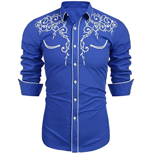 【並行輸入品】COOFANDY Men's Western Cowboy Embroidered Long Sleeve Button Dow_1