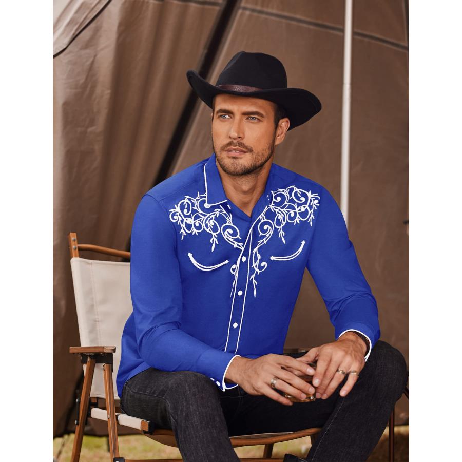 【並行輸入品】COOFANDY Men's Western Cowboy Embroidered Long Sleeve Button Dow_6
