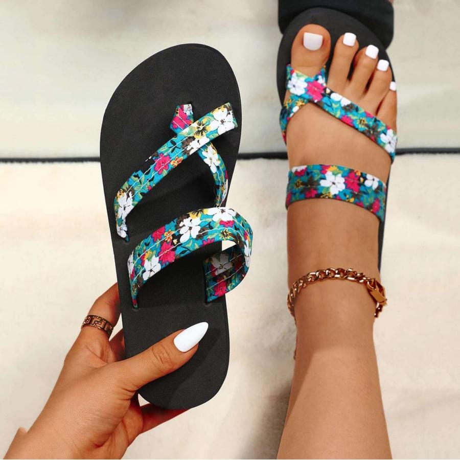 【並行輸入品】Women Floral Flip Flops Beach Flip Flops Fashion Slippers Thick_3