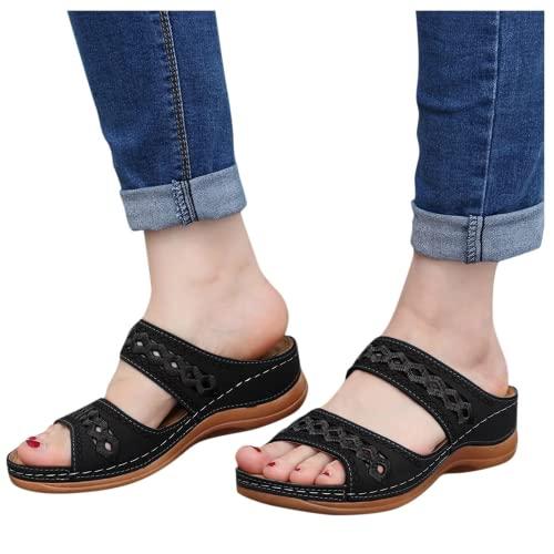【並行輸入品】ZBYY Wedges for Women Slide Sandals Summer Leather Slipper Comfoの画像