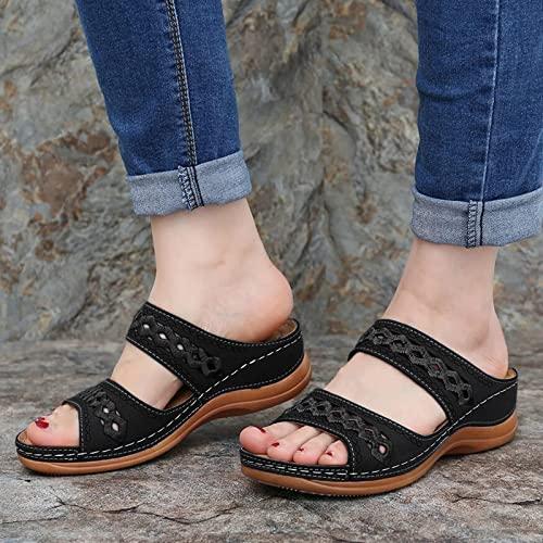 【並行輸入品】ZBYY Wedges for Women Slide Sandals Summer Leather Slipper Comfoの画像