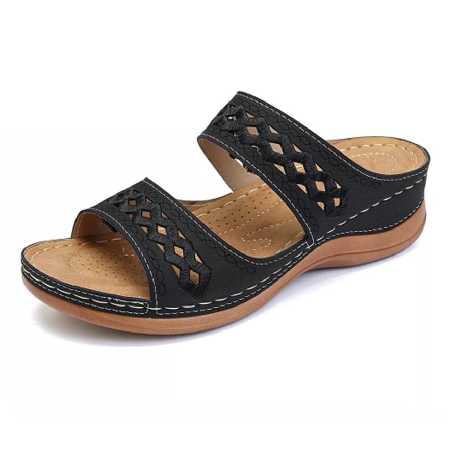【並行輸入品】ZBYY Wedges for Women Slide Sandals Summer Leather Slipper Comfoの画像