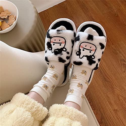 【並行輸入品】Women's Kawaii Furry Cow Slippers Cozy Warm Open Toe Flip Flop Cの画像
