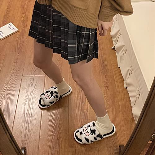 【並行輸入品】Women's Kawaii Furry Cow Slippers Cozy Warm Open Toe Flip Flop Cの画像