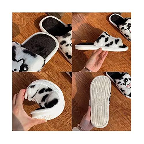 【並行輸入品】Women's Kawaii Furry Cow Slippers Cozy Warm Open Toe Flip Flop Cの画像
