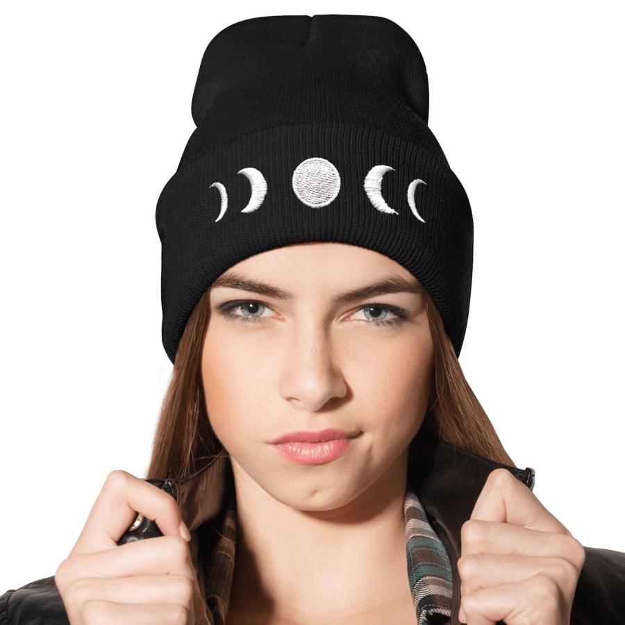 Gothic Goth Crescent Moon Embroidery Beanie Hat for Men Gothic Goth Crescent Moon Embroidery Beanie Hat for Men