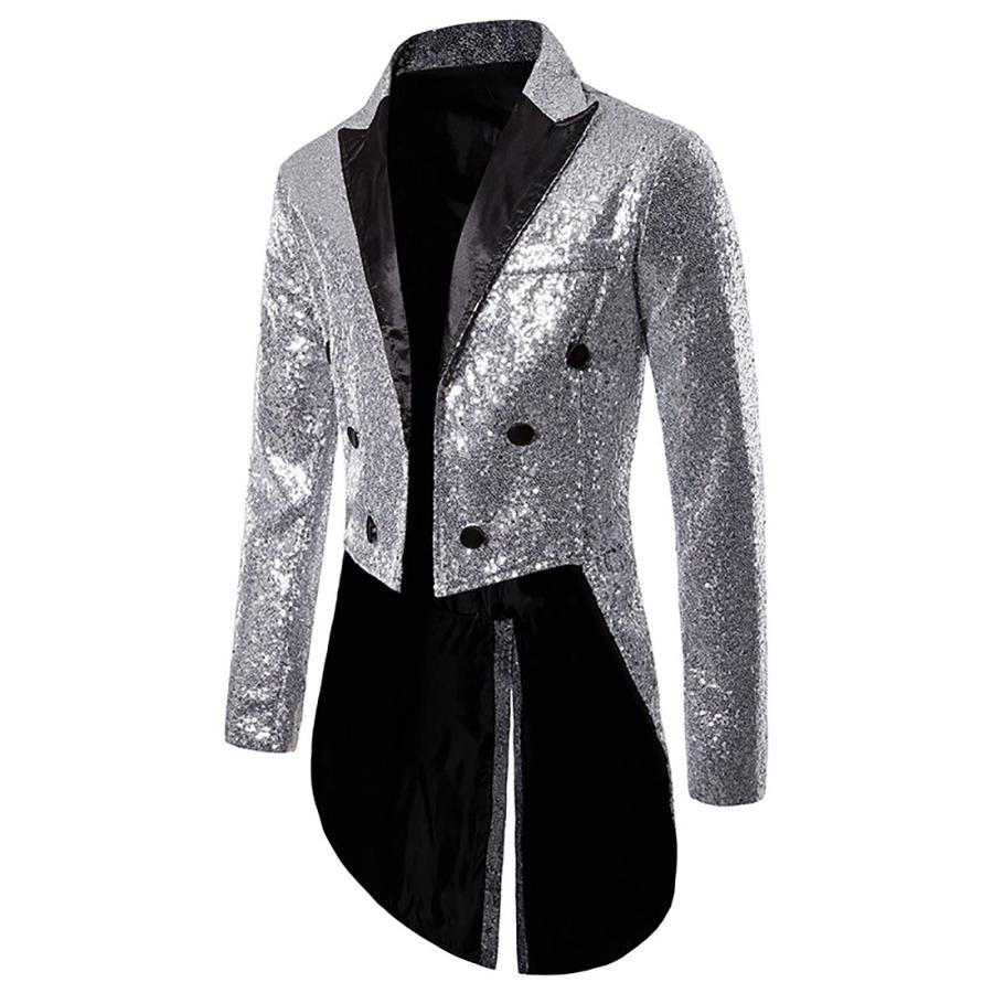 【並行輸入品】Mens Sequin Tuxedo Jacket Tails Slim Fit Tailcoat Dress Coat Swa