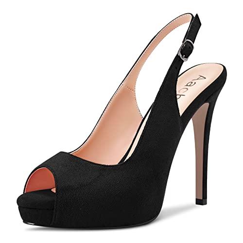 【並行輸入品】Aachcol Women Pumps Round Peep Open Toe Slingback Stiletto Highの画像