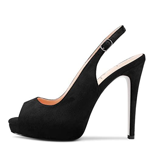 【並行輸入品】Aachcol Women Pumps Round Peep Open Toe Slingback Stiletto Highの画像